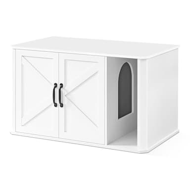Feandrea Litter Box Enclosure, Modern Cat Litter Box Furniture Hidden, Front Entry, Double Doors, Handles, Cat House, Side End Table, 33.5 x 19 x 19.5 Inches, Cloud White UPCL012W01 - Image 1