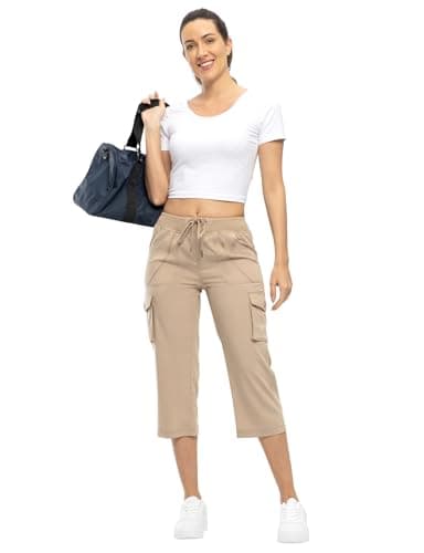 TBMPOY Womens Cargo Capris Hiking Lightweight Pants 6 Pockets Quick Dry Casual Outdoor Trip Loose Shorts Cropped Cotton Khaki S - Image 7
