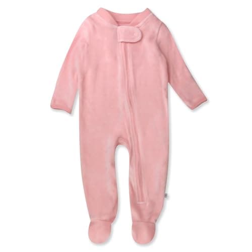 HonestBaby Sleep and Play Footed Pajamas One-Piece Sleeper Jumpsuit Zip-Front Pjs 100% Organic Cotton for Baby Girls, Pink (Velour), Newborn - Image 1