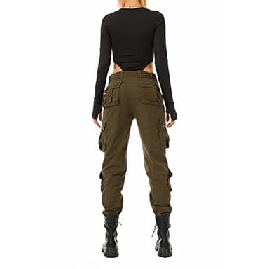 Women's Cotton Casual Military Army Cargo Combat Work Pants with 8 Pocket Brown US 12 - Image 2