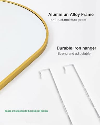 KOMCOTE Full Length Mirror 48x14 Inches - Over The Door Hanging Mirror for Bedroom, Living Room, Closet - Arch Floor Mirror, Door Mirror with Gold Frame - No Drill Easy Install - Image 3