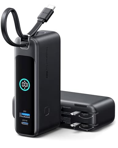 INIU 3-in-1 Portable Charger, 10000mAh 30W Fast Charging Power Bank, Built-in USB C Cable and Foldable AC Plug, Travel Essentials Battery Pack for iPhone 17 16 15, Samsung S25 S24, MacBook, and More - Image 1