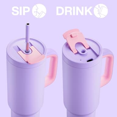 ENCOOL 40 oz Tumbler with Handle and Straw, 100% Leakproof Insulated Tumbler with Lid and Straw, Stainless Steel Travel Mug, Keeps Cold for 34 Hours, Car Cup Holder Friendly (Lavender) - Image 4