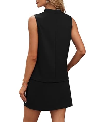 XIEERDUO Lounge Sets for Women Beach Fashion Vacation Clothes Matching 2 Piece Skirt Sets Summer Cruise Travel Vacation Airport Outfits Resort Wear 2025 Mock Neck Sleeveless Tops Tennis Skirt Black M - Image 5