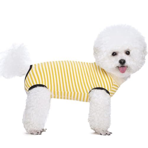 Paipeper Dog Recovery Suit After Surgery,Spay Neuter Clothes for Female Dogs,Small Medium Dog Shirt,E-Collar Cone Alternative,Prevent Licking Wound Dog Onesie,Pet Surgical Suit(Yellow White Stripe-l) - Image 1