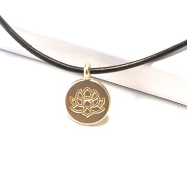 Lotus Flower 18K Gold Plated Brass Pendant Comfort Necklace Leather Cord Spiritual Yoga Meditation Gift Boxed Black 18 Inch - Image 3