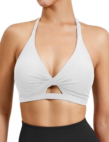 VOYJOY Workout Sports Bras for Women Padded Backless Strappy Fitness Wireless Gym Medium Impact Bra Yoga Crop Top White M - Image 2