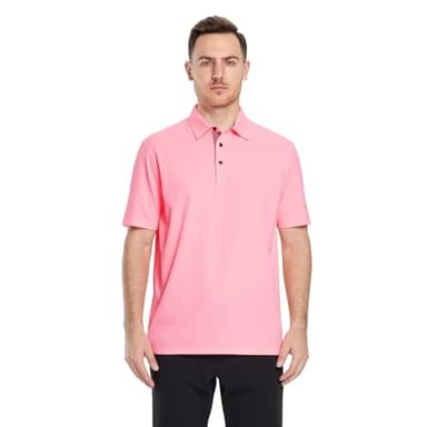 M MAELREG Mens Pique Polo Shirts Short Sleeve Performance Moisture Wicking Quick Dry Casual Golf Shirts for Men Pink - Image 2