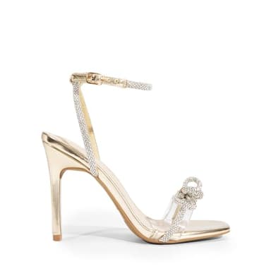 DREAM PAIRS Women's Double Bowknots Crystal Sandals Clear Slingback Heels Square Toe Shoes for Party Wedding Brielle,Size 8,Gold-Pu,SDHS2389W - Image 3