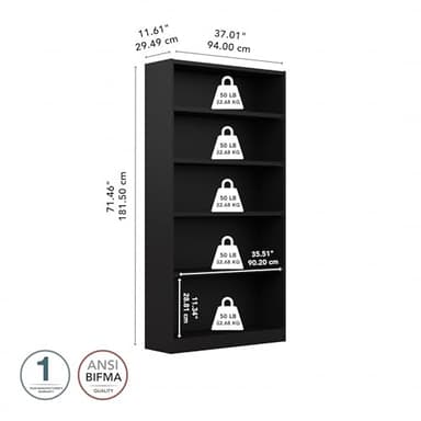 Bush Furniture Universal Tall 5 Shelf Bookcase in Black, Vertical Storage and Display Bookshelf for Home Office or Living Room Organization - Image 3