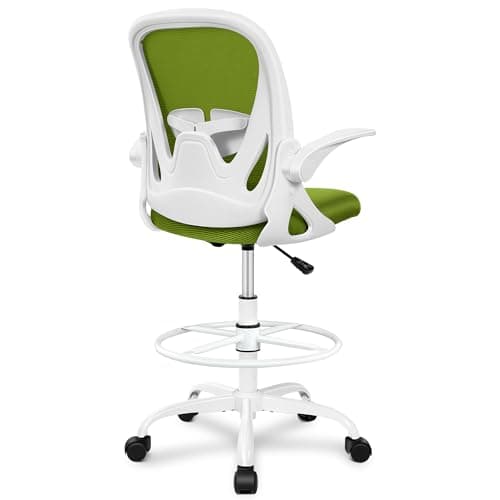 Primy Drafting Chair Tall Office Chair with Flip-up Armrests Executive Ergonomic Computer Standing Desk Chair with Lumbar Support and Adjustable Footrest Ring (AvocadoGreen) - Image 1