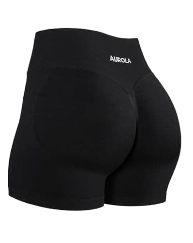 AUROLA Influence Collection Workout Shorts for Women,No Roll Up New Scrunch SeamlessGym Short-3.5" Inseam, Black, S - Image 1