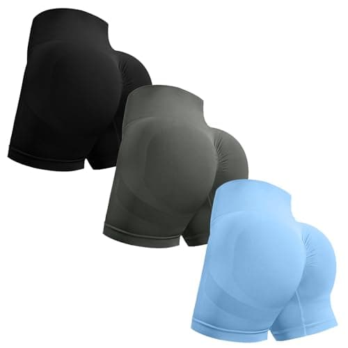 OVESPORT 3 Piece Workout Shorts for Women Seamless Scrunch Butt Lifting High Waisted Yoga Gym Booty Running Short Pants - Image 1