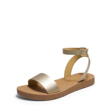 DREAM PAIRS Women’s One Band Ankle Strap Buckle Flat Sandals,Size 6,Gold/Pu,ELENA-5 - Image 1