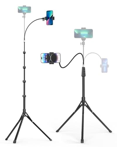Aureday Phone Tripod, 92" Cell Phone Stand with 15" Gooseneck, Remote and Phone Holder, Overhead & Selfie Stick for Recording/Watching/Vlog, Compatible with iPhone Android - Image 1