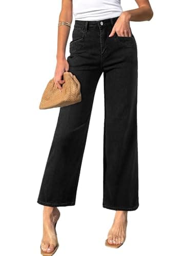 Sidefeel Jeans for Women Wide Leg High Waisted Stretchy Jeans Straight Leg Zimbaplatinum Ankle Denim Pants with Slant Pockets Black Size 8 - Image 1