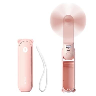 JISULIFE Handheld Mini Fan, 3 IN 1 USB Rechargeable Portable Fan [12-19 Working Hours] with Power Bank, Flashlight, Pocket Design for Travel/Summer/Concerts/Lash, Gifts for Women (Pink) - Image 1