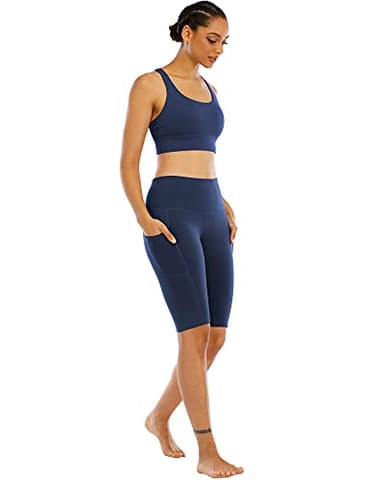 WHOUARE 4 Pack Biker Yoga Shorts with Pockets for Women,High Waisted Athletic Running Workout Gym Shorts Tummy Control,Army Green,Navy,Dark Gray,Burgundy,M - Image 6