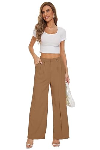 FUNYYZO Women's Wide Leg Pants High Elastic Waisted in The Back Business Work Trousers Long Straight Suit Pants - Image 2