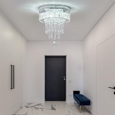 9.8" Small Flush Mount LED Crystal Chandelier with K9 Crystals & Steel Frame, Ceiling Light Chandelier for Bedroom Dining Living Hallway (6000K Cool White) - Image 4