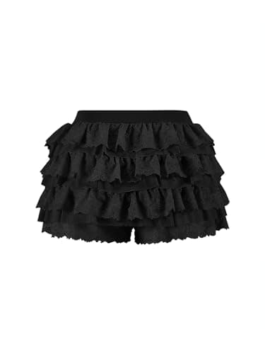 Women Y2K Lace Multi-Layered Bloomers, Lolita Ruffle Shorts, Sexy Short Pumpkin Pants, Elastic Waist Sweet Pettipants (US, Alpha, Medium, Regular, Regular, Black) - Image 2