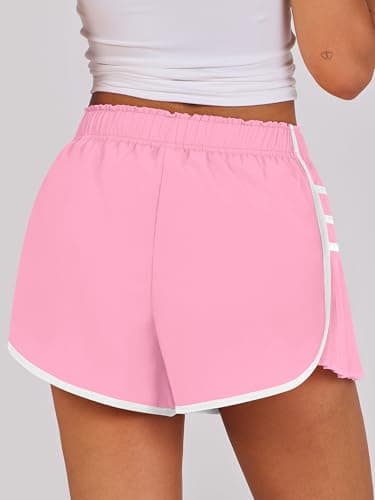 Caracilia Women Running Shorts Flowy Pleated Athletic Shorts Summer High Waisted Tennis Sporty Workout Gym Shorts Pink Large - Image 4