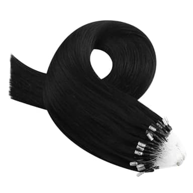 Moresoo Hair Extensions Microlink Human Hair Jet Black Micro Link Hair Extensions Human 18 Inch Hair Micro Bead Extensions Real Human Hair Black Microlink Extensions 50G/50S 18 Inch - Image 9