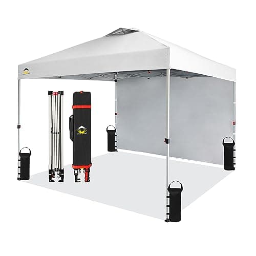 CROWN SHADES 10x10 Pop Up Canopy with 1 Side Wall - Beach Tent with One Push Setup - Outdoor Sun Shade for Events, Parties, Camping - Gazebo with STO-N-Go Cover Bag (White) - Image 1
