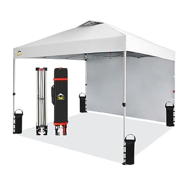 CROWN SHADES 10x10 Pop Up Canopy with 1 Side Wall - Beach Tent with One Push Setup - Outdoor Sun Shade for Events, Parties, Camping - Gazebo with STO-N-Go Cover Bag (White) - Image 1