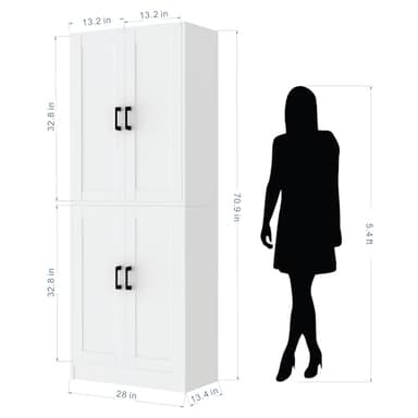 DIYART White Kitchen Pantry, 71" Tall Cabinet with Doors, Hutch with Storage for Dining Room - Image 2