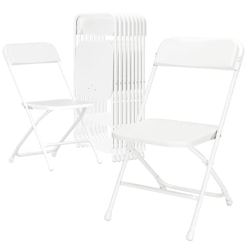 QUJEON Folding Chairs 10 Pack,White Plastic Folding Chairs for Indoor Outdoor,Portable Stackable Commercial Seat with Steel Frame 350lb.Capacity for Party Events Wedding Dining Picnic Office - Image 1