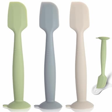 MAIKKB Baby Diaper Cream Spatula 3 Pack Diaper Spatulas Soft Silicone Diaper Cream Applicator Baby Butt Paste Spatula Brush with Suction Base,Full Size(Gray+Off-white+Green - Image 1