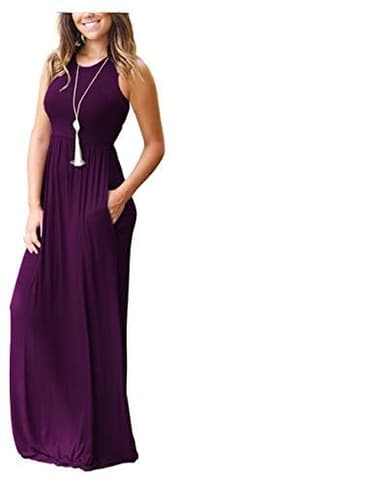 AUSELILY Women's Summer Sleeveless Loose Maxi Dress Casual Long Dresses with Pockets 2025 New (XL,Purple) - Image 2