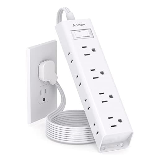 Flat Plug Power Strip, Ultra Thin Flat Extension Cord - Addtam 12 Widely AC 3 Sides Multiple Outlets, 5Ft, 1050J Surge Protector, Wall Mount, Desk Charging Station for Home Office Dorm Room Essentials - Image 1