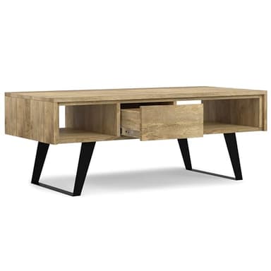 SIMPLIHOME Lowry Solid Mango Wood and Metal 48 inch Wide Rectangle Modern Industrial Coffee Table in Natural for The Living Room and Family Room - Image 4