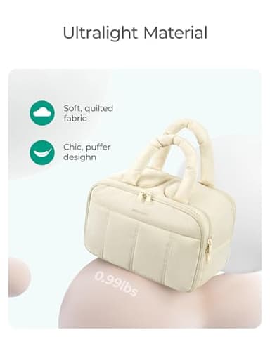 BAGSMART Travel Toiletry Bag, Puffy Large Toiletry Bag for Women, Lightweight Cosmetic Makeup Bag Organizer with Handle for Traveling, Accessories, Essentials, Toiletries （Beige - Image 2