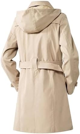 Women's Trench Coat Double Breasted Classic Mid-Length Adjustable Belt Jacket with Detachable Hood and Vest - Image 3