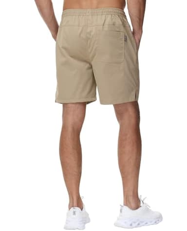 Yundobop Men's Casual 7 Inch Shorts Twill Drawstring Summer Beach Stretch Golf Shorts with Zipper Pockets Khaki 36 - Image 3