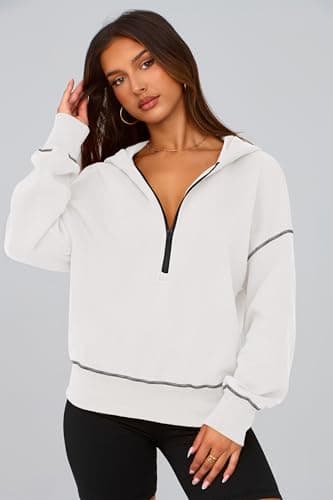 PRETTYGARDEN Women's 2025 Fall Hooded Sweatshirts Long Sleeve Half Zip Cropped Hoodies Pullover Winter Fashion Clothes (White,Small) - Image 6