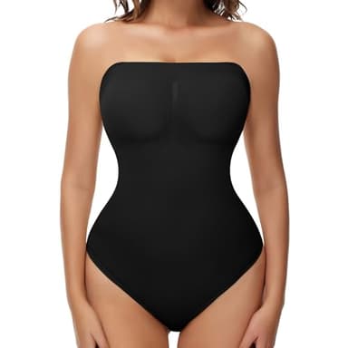 Zeecaro Strapless Bodysuit for Tummy Control Women's Shapewear Bodysuits Seamless Body Shaper Tank Top faja Black XL - Image 1