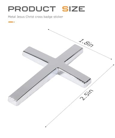 SCUARI 2PCS 3D Cross Stickers,Car Accessories Decals for Vehicles,Self Adhesive Cross Metal Car Emblem,2.5"×1.8" Cross Jesus Automotive Decal,Suitable for Trunk Tailgate Side Decoration (Silver) - Image 2