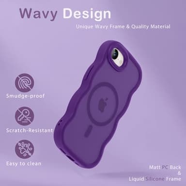 Amzfield Magnetic for iPhone 16e Case, Compatible with Magsafe Wavy Cute Design Translucent Matte Hard Back Silicone Bumper Shockproof Protective Phone Case for iPhone 16 e Women Girls, Dark Purple - Image 5