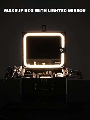 Qislee Makeup Box with A Detachable Lighted Mirror, Waterproof Travel Train Case, Cosmetic Organizer and Makeup Suitcase with Adjustable Dividers, Magnetic LED Mirror (Black) - Image 8