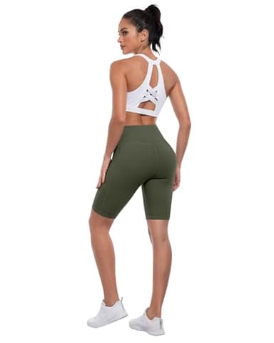 ATHVOTAR Biker Shorts Women with Pockets - 3"/5"/8" High Waisted Workout Spandex Tummy Control Gym Running Yoga Shorts 8" Black/Gray/Navy/Army Green L - Image 5