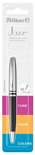 Pelikan Jazz Classic Ballpoint Pen, Medium Nib, Blue Ink Refill Included, Metal, Black, Blister Card, 1 Each (807098) - Image 1