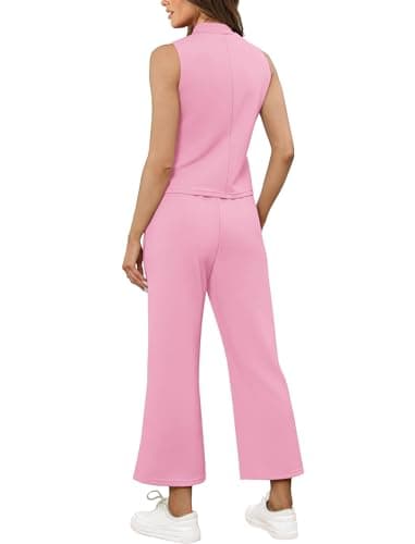 SAMPEEL Two Piece Set for Women Summer Outfits Vacation Trendy Lounge Sets Mock Neck Matching Sets Women Clothing Wide Leg Crop Pants Set - Image 5