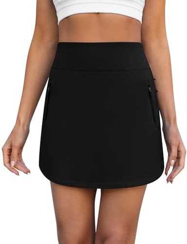 LouKeith Golf Skirts for Women Tennis Skirt with Zipper Pockets High Waisted Running Casual Athletic Skorts Built-in Shorts Black L - Image 2