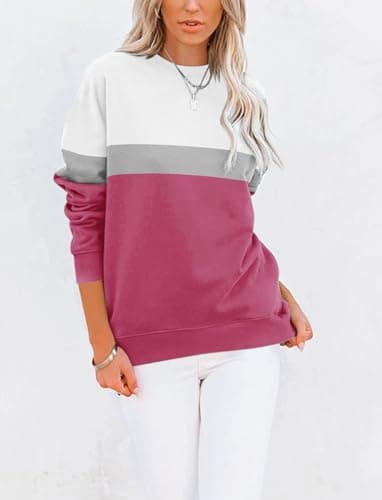 TICTICMIMI Women's Casual Long Sleeve Color Block/Solid Tops Crewneck Sweatshirts Cute Loose Fit Pullover with Pockets - Image 2