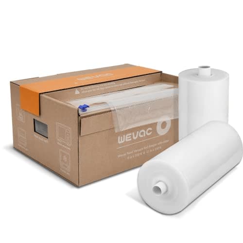 Wevac 8''x100' & 11''x100' 2 Rolls Food Vacuum Seal Roll Keeper with Cutter, Ideal Vacuum Sealer Bags for Food Saver, BPA Free, Commercial Grade, Great for Storage, Meal prep and Sous Vide - Image 1