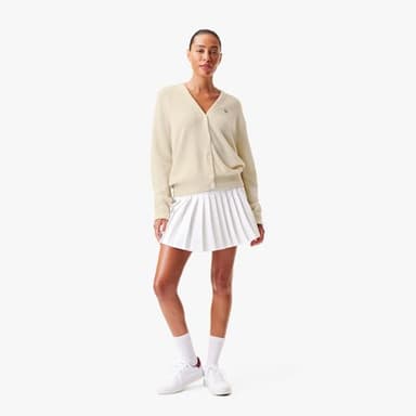 Lacoste Women's V-Neck Cashmere Pullover Sweater, Cream, 32 - Image 6